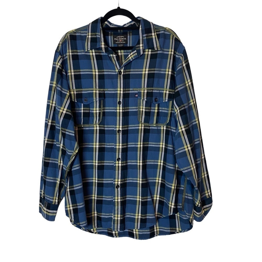 Polo Jeans Co Ralph Lauren Sz Men XL Classic Plaid Button Front Shirt